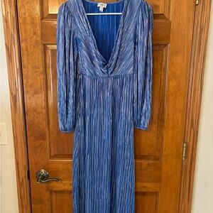 River Island Blue Plissé Long Sleeve Maxi Dress